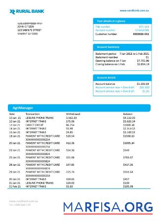 Realistic Australia Rural bank proof of address statement word download for verification